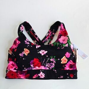 Victoria's Secret Floral Padded Sports Bra - Black and Pink - Size S - Nwt